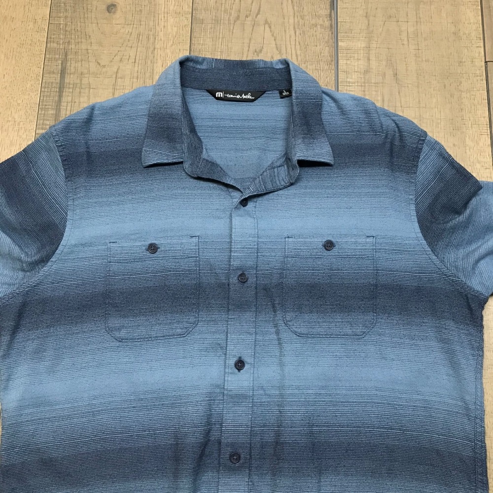 Travis Mathew Shirt Mens Size L Blue Button Up Long Sleeve Striped Cotton Blend - Picture 7 of 11
